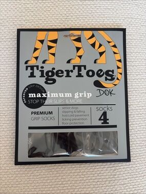 Tiger Toes Dok premium grip socks dog socks nonslip 4 sock pack NWT